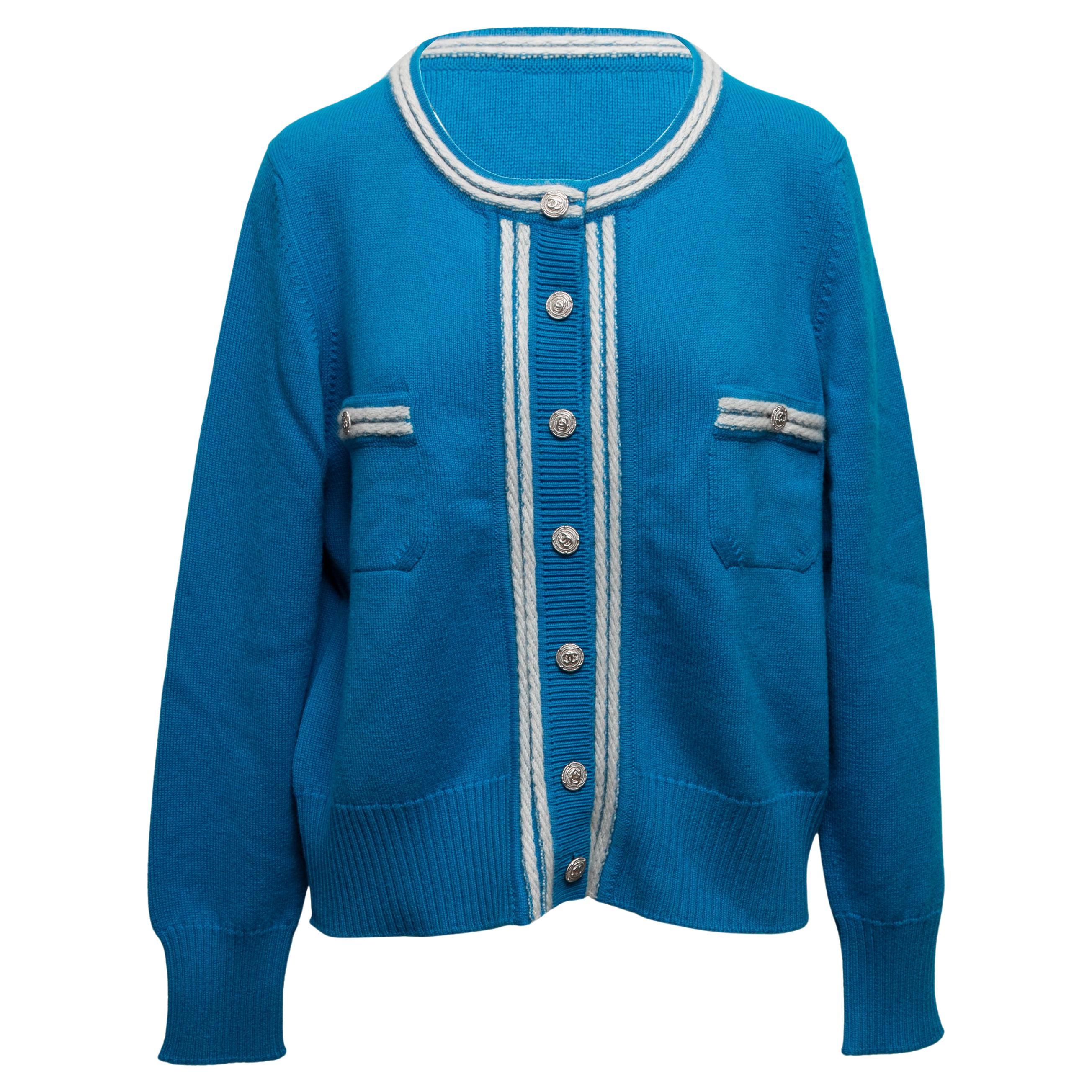 Cerulean & White Chanel Cashmere Cardigan Size FR 50