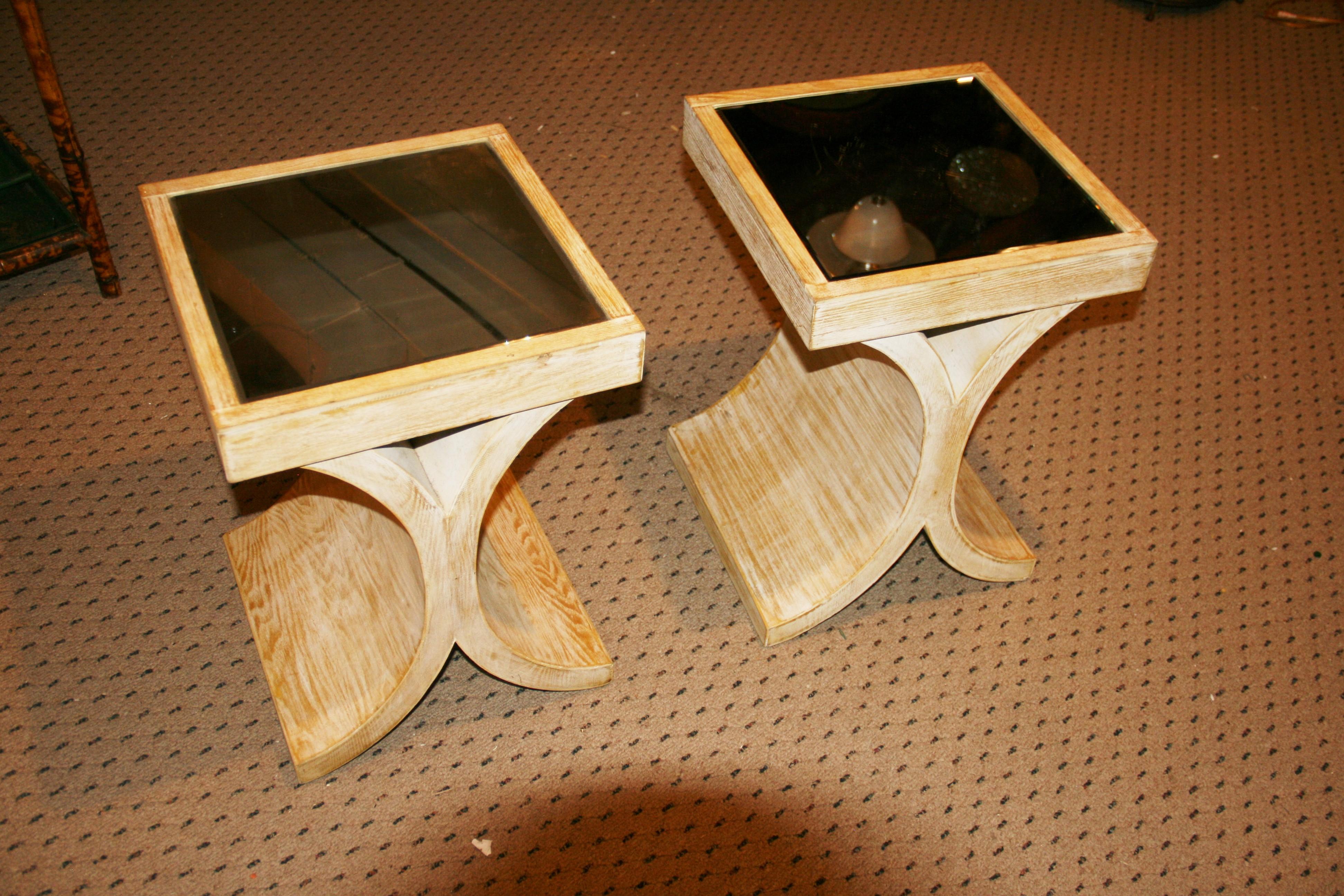 Cerulian Oak Mirrored X Side / End  Table  (2 available} For Sale 8