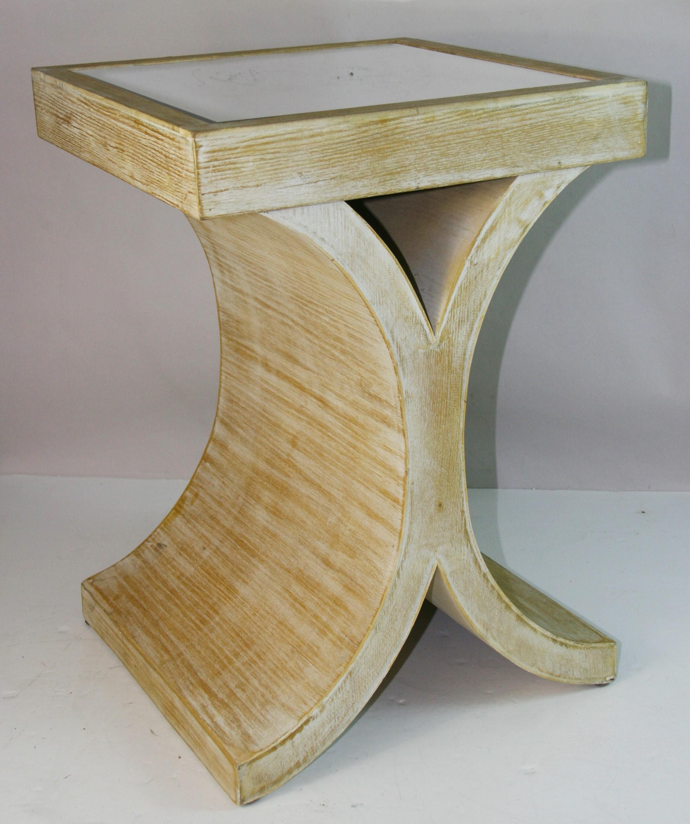Cerulian Oak Mirrored X Side / End  Table  (2 available} For Sale 1
