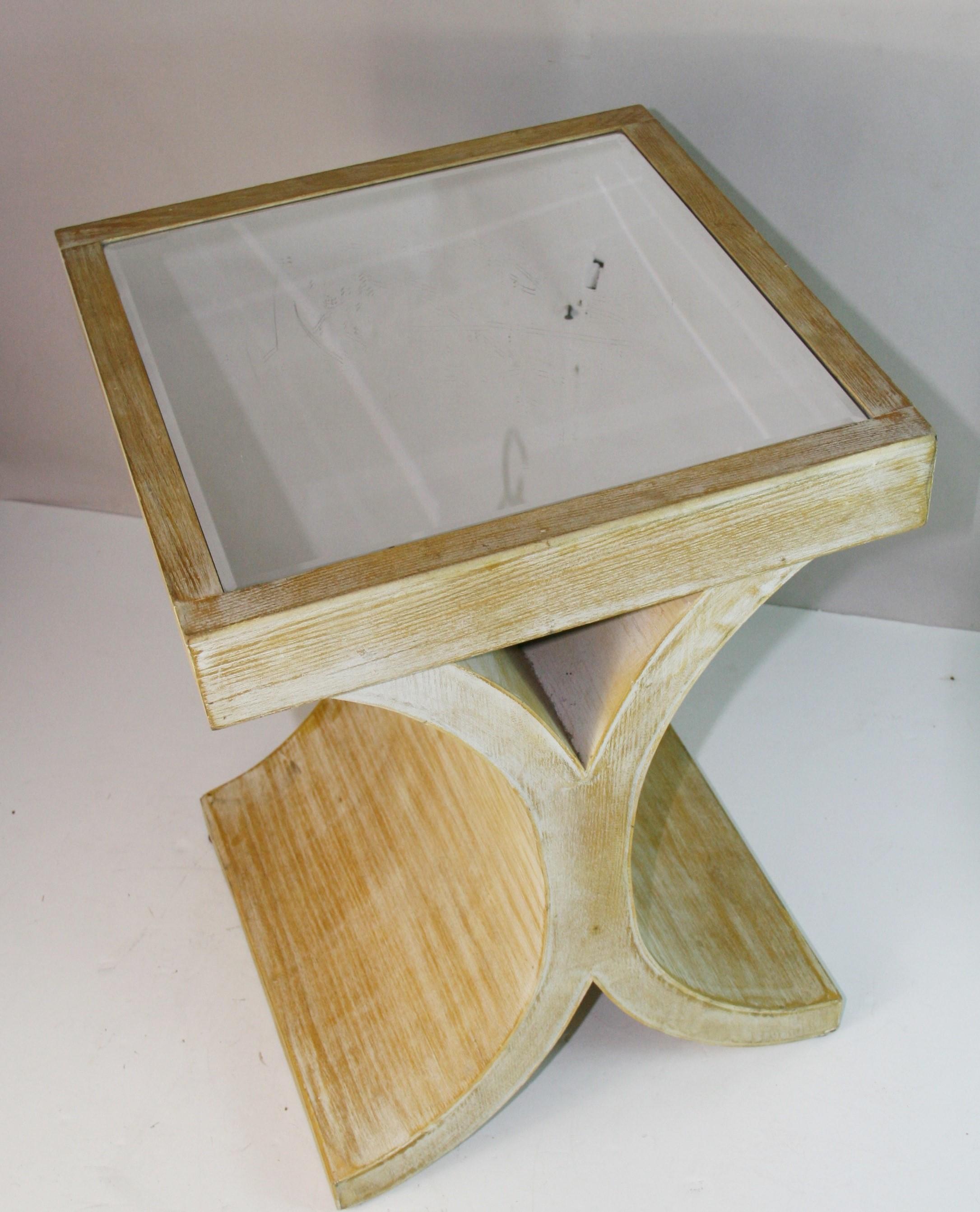 Cerulian Oak Mirrored X Side / End  Table  (2 available} For Sale 2