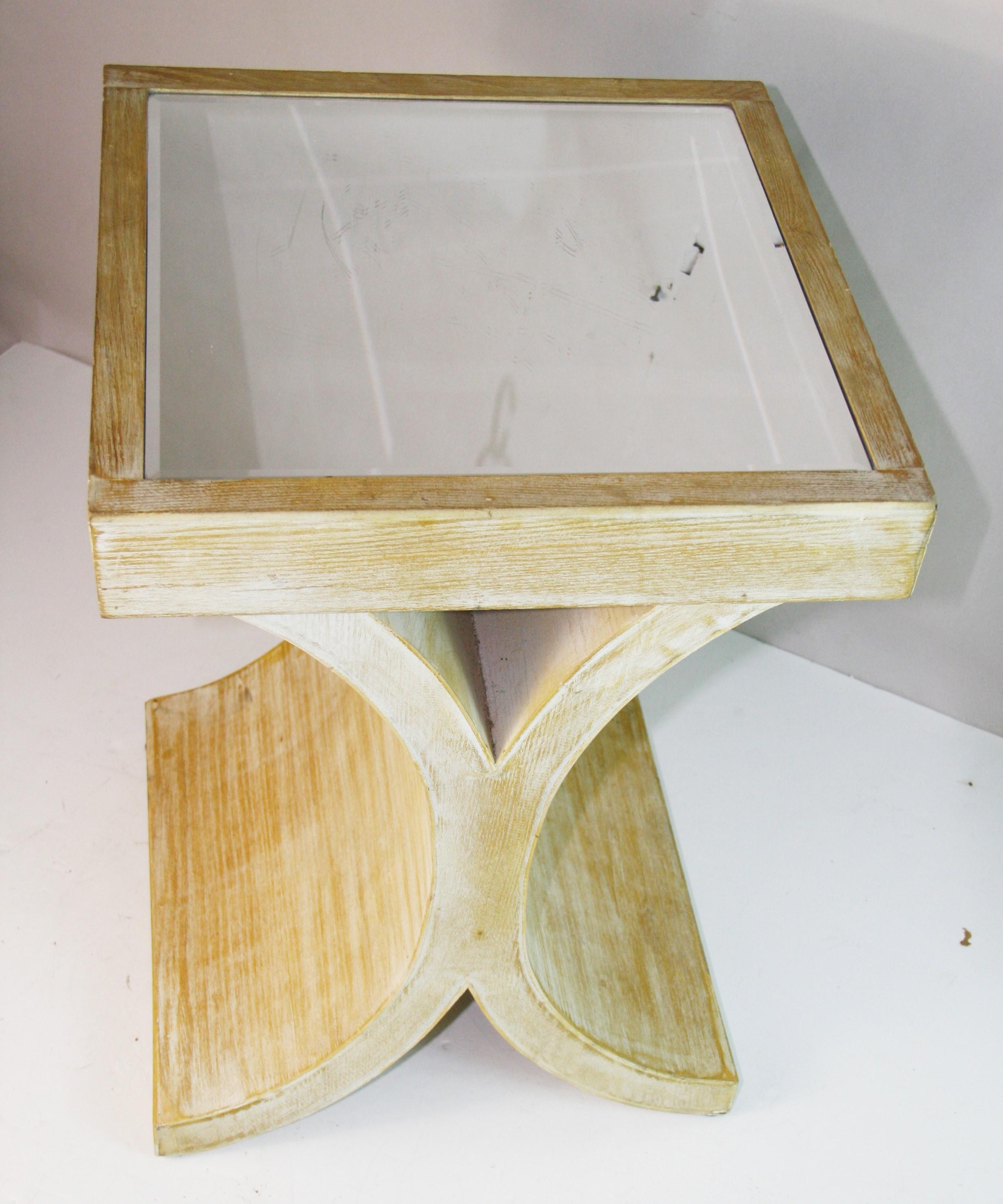 Cerulian Oak Mirrored X Side / End  Table  (2 available} For Sale 3