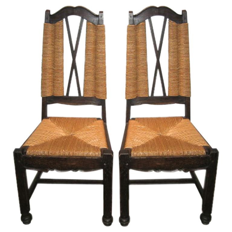 Ceruse Oak Rush Seat Side Chairs Attributed to Maxime Old For Sale