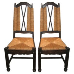 Ceruse Oak Rush Seat Side Chairs Attributed to Maxime Old