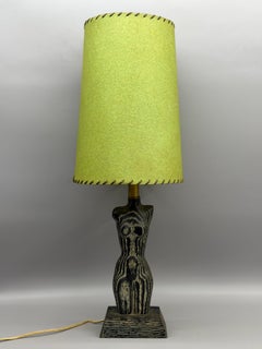 Cerused and Carved Oak Female Figural Table Lamp by Yasha Heifetz