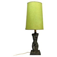 Cerused and Carved Oak Female Figural Table Lamp by Yasha Heifetz