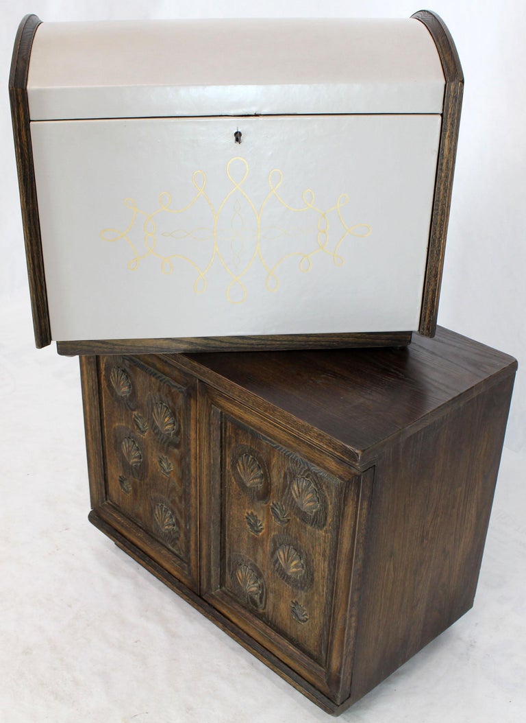 Cerused Carved Scallop Oak Leather Wrapped Campaign Portable