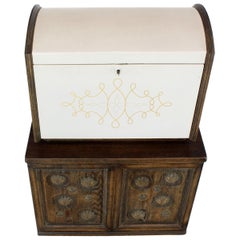 Cerused Carved Scallop Oak Leather Wrapped Campaign Portable Secretary Desk