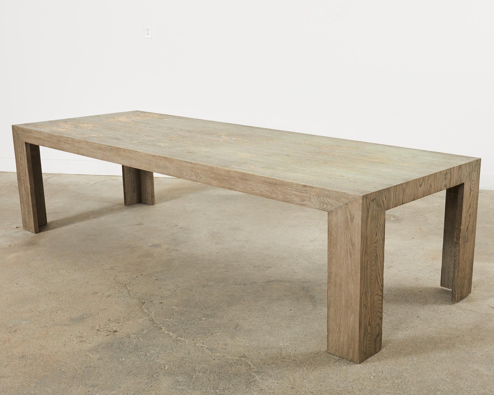 Cerused Distressed Oak Parsons Style Rectangular Dining Table  For Sale 9