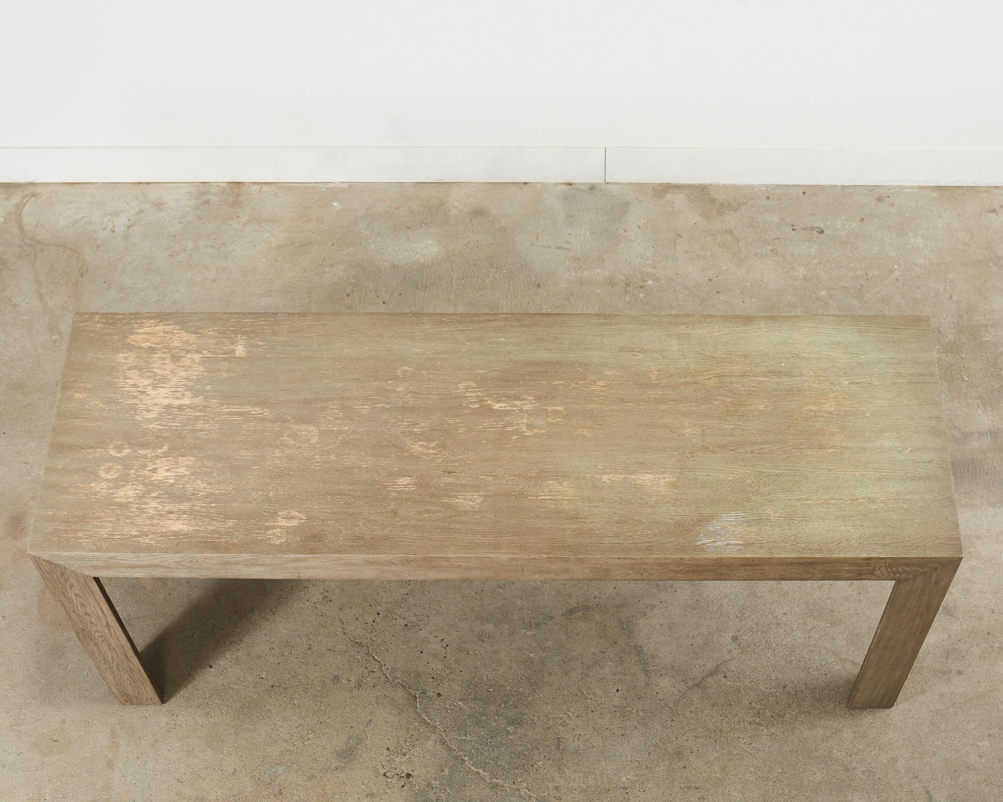 Cerused Distressed Oak Parsons Style Rectangular Dining Table  In Distressed Condition For Sale In Rio Vista, CA