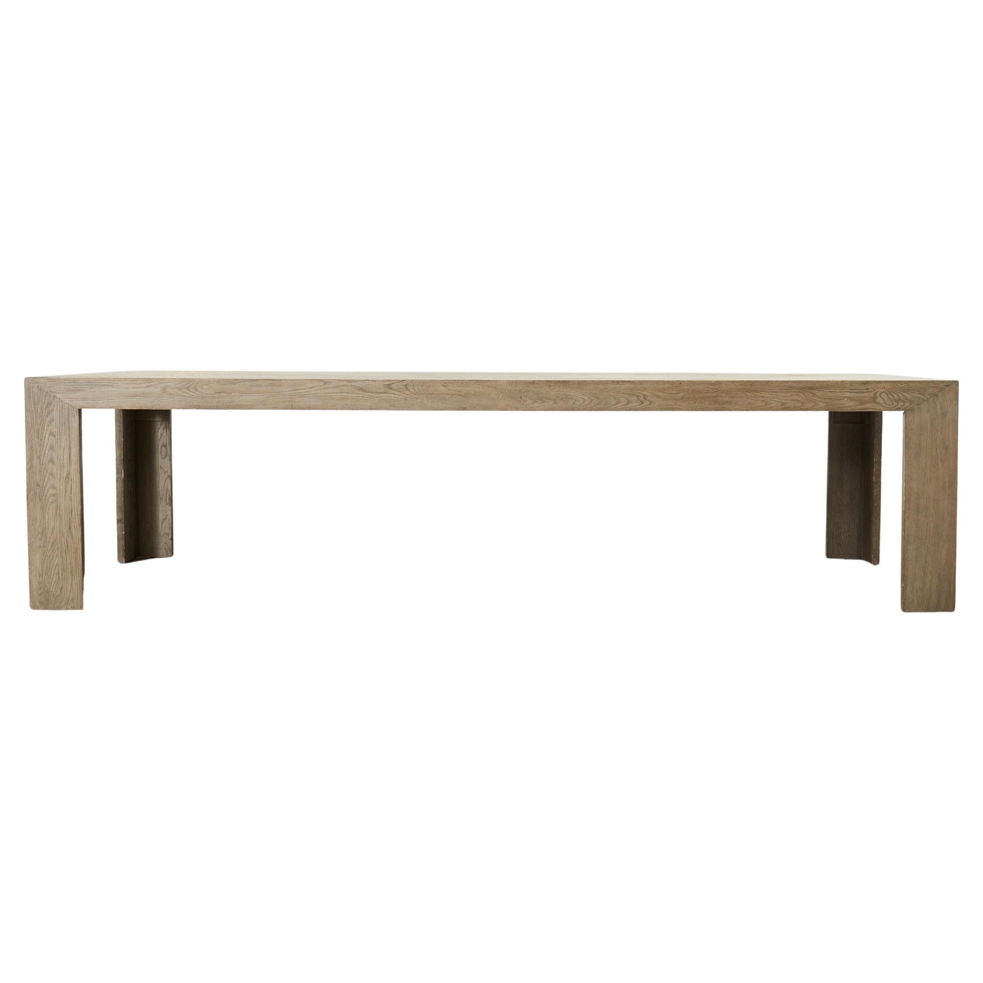 Cerused Distressed Oak Parsons Style Rectangular Dining Table  For Sale