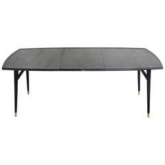 Cerused Ebonized Black Extension Dining Table with Brass Sabots