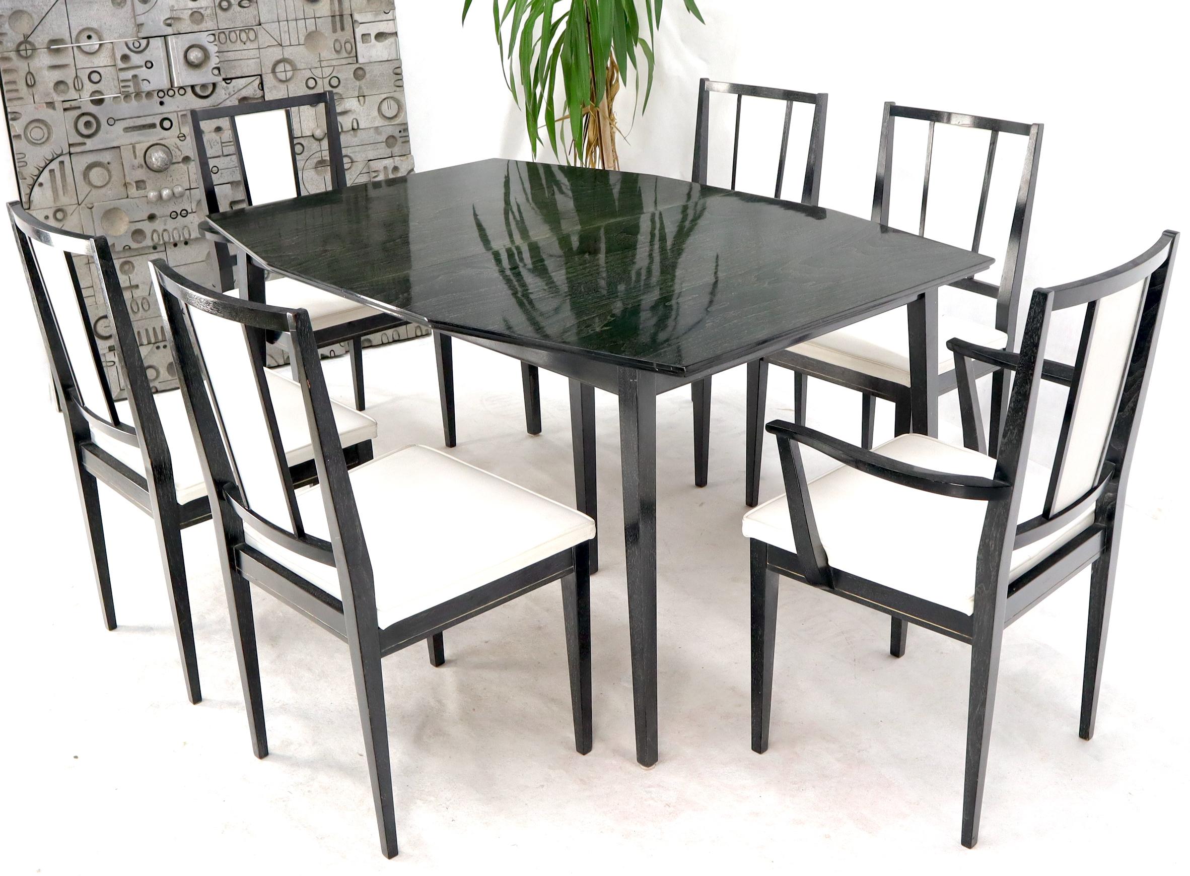 American Cerused Ebonized Walnut Dining Room Table 6 Chairs Set w/ Two Extension Boards For Sale