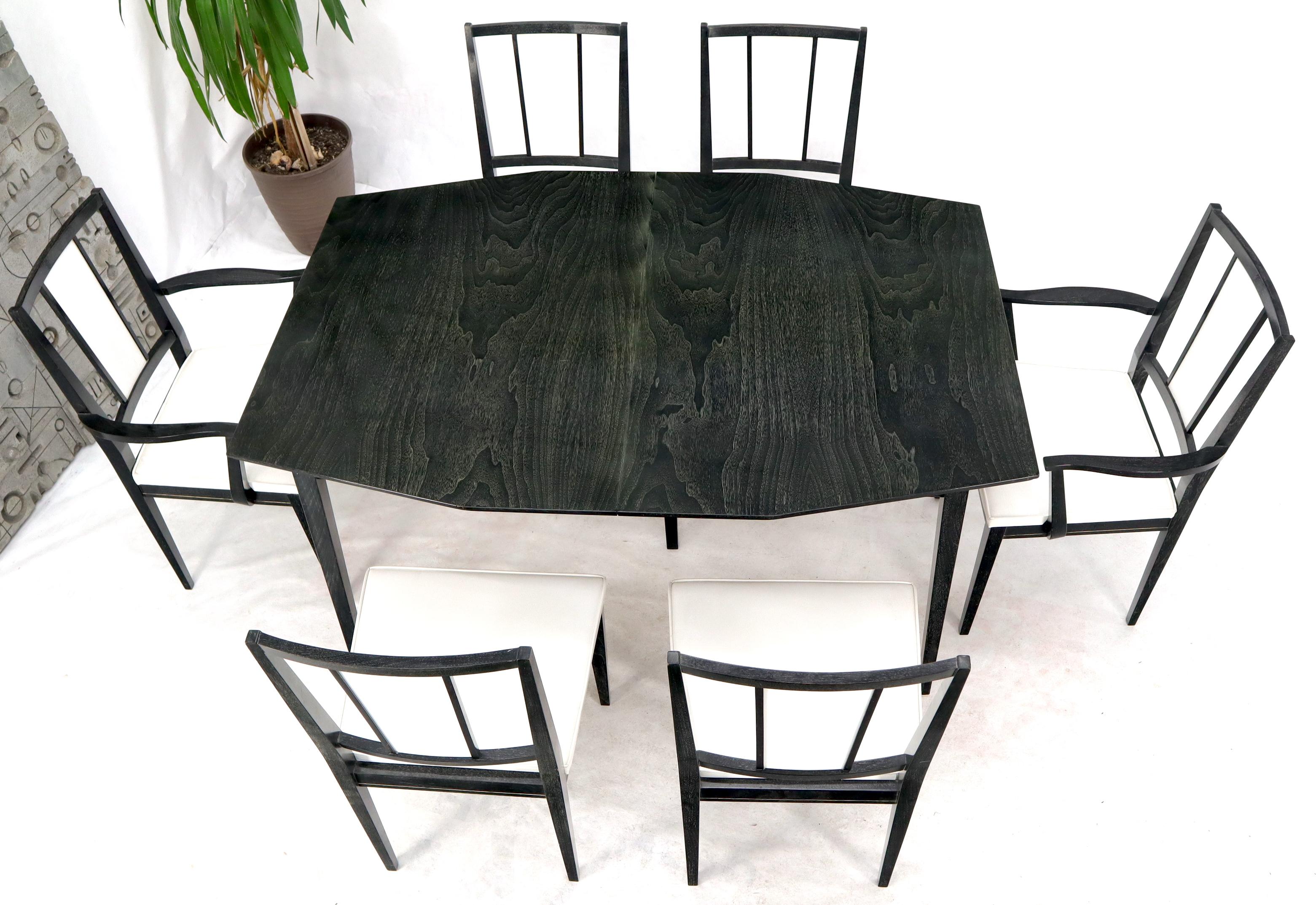 Cerused Ebonized Walnut Dining Room Table 6 Chairs Set w/ Two Extension Boards In Good Condition For Sale In Rockaway, NJ