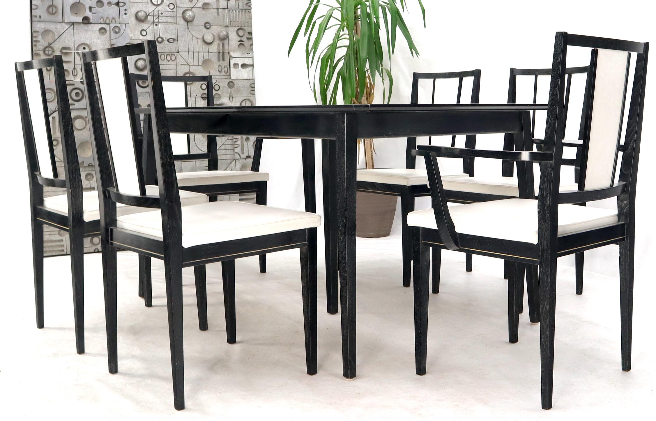 20th Century Cerused Ebonized Walnut Dining Room Table 6 Chairs Set w/ Two Extension Boards For Sale