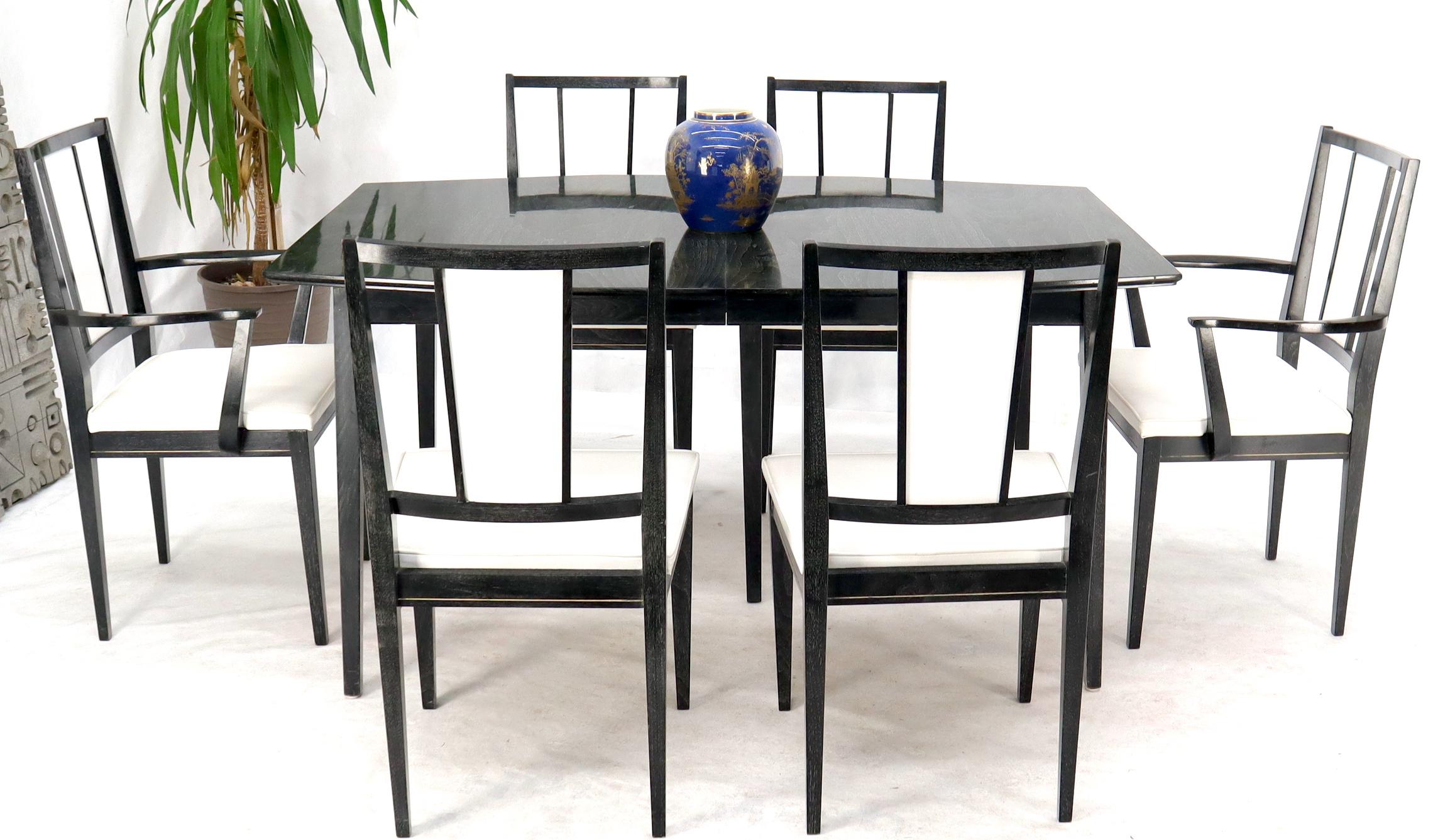Cerused Ebonized Walnut Dining Room Table 6 Chairs Set w/ Two Extension Boards For Sale 1