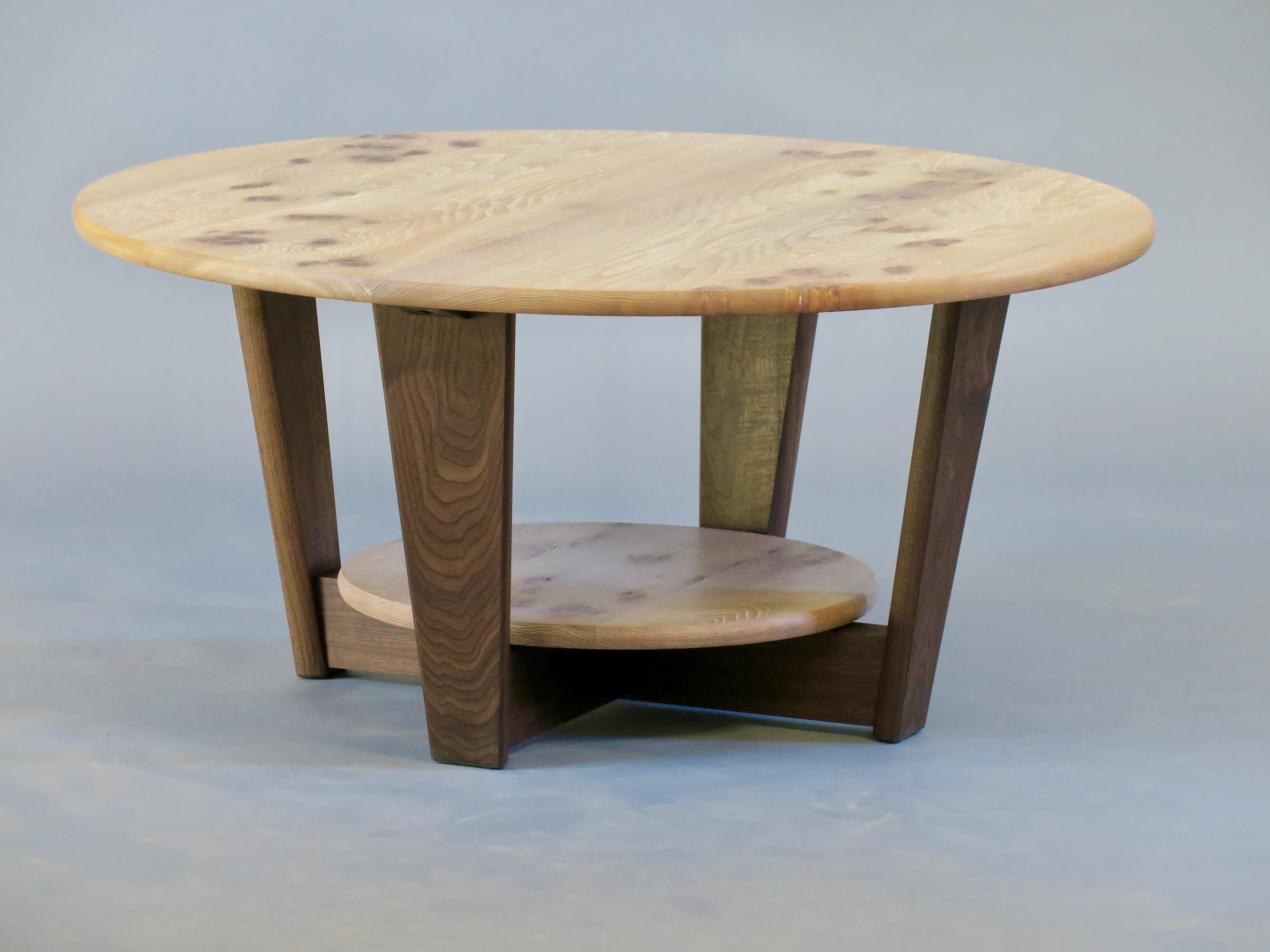 Contemporary Round Coffee Table Cerused Elm Walnut Thomas Throop Black Creek Designs In Stock For Sale