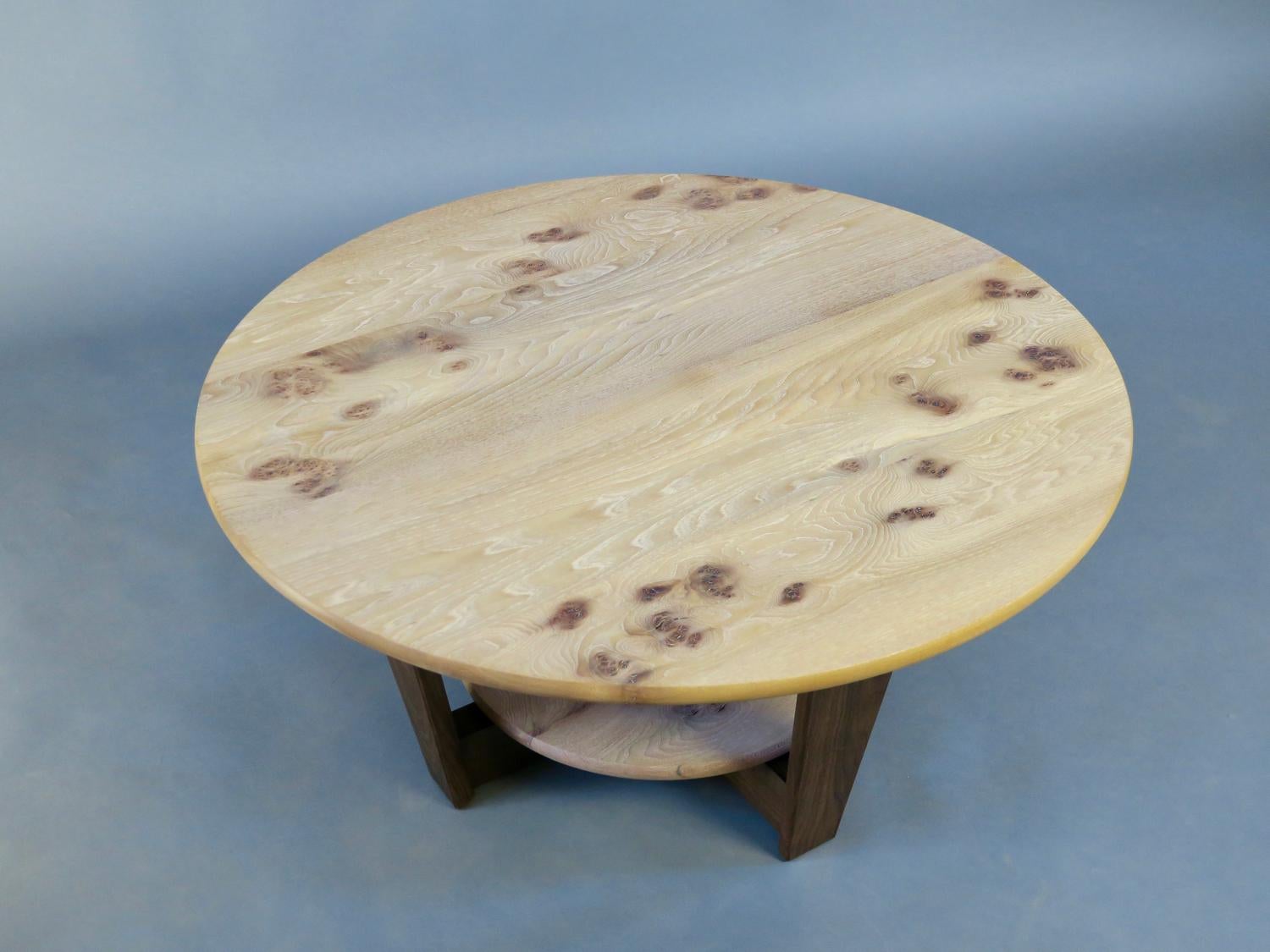 Woodwork Cerused Elm and Walnut Coffee Table, Thomas Throop/ Black Creek Designs-In Stock For Sale
