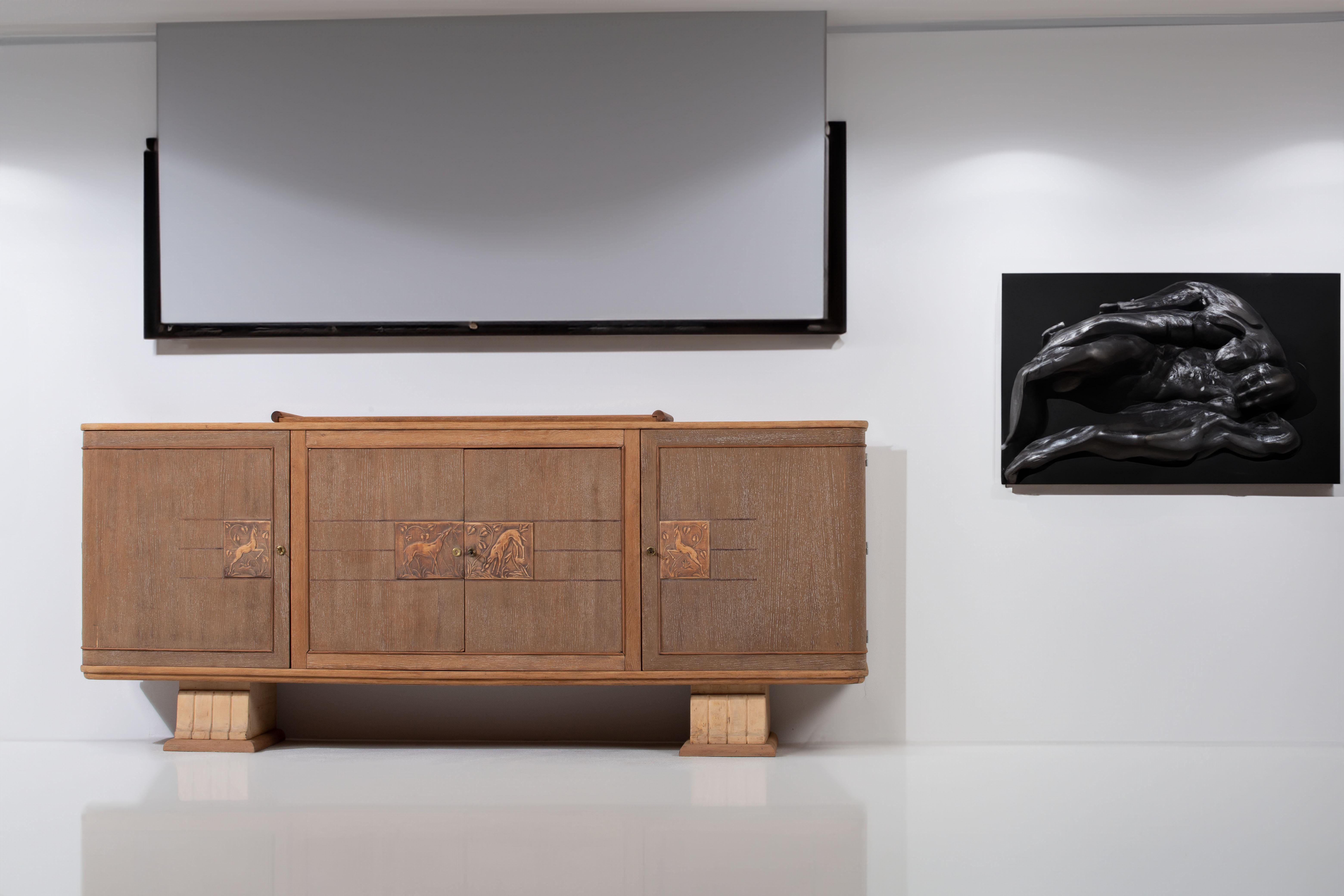 Mid-20th Century Cerused French Art Deco Oak Buffet, 1940 For Sale
