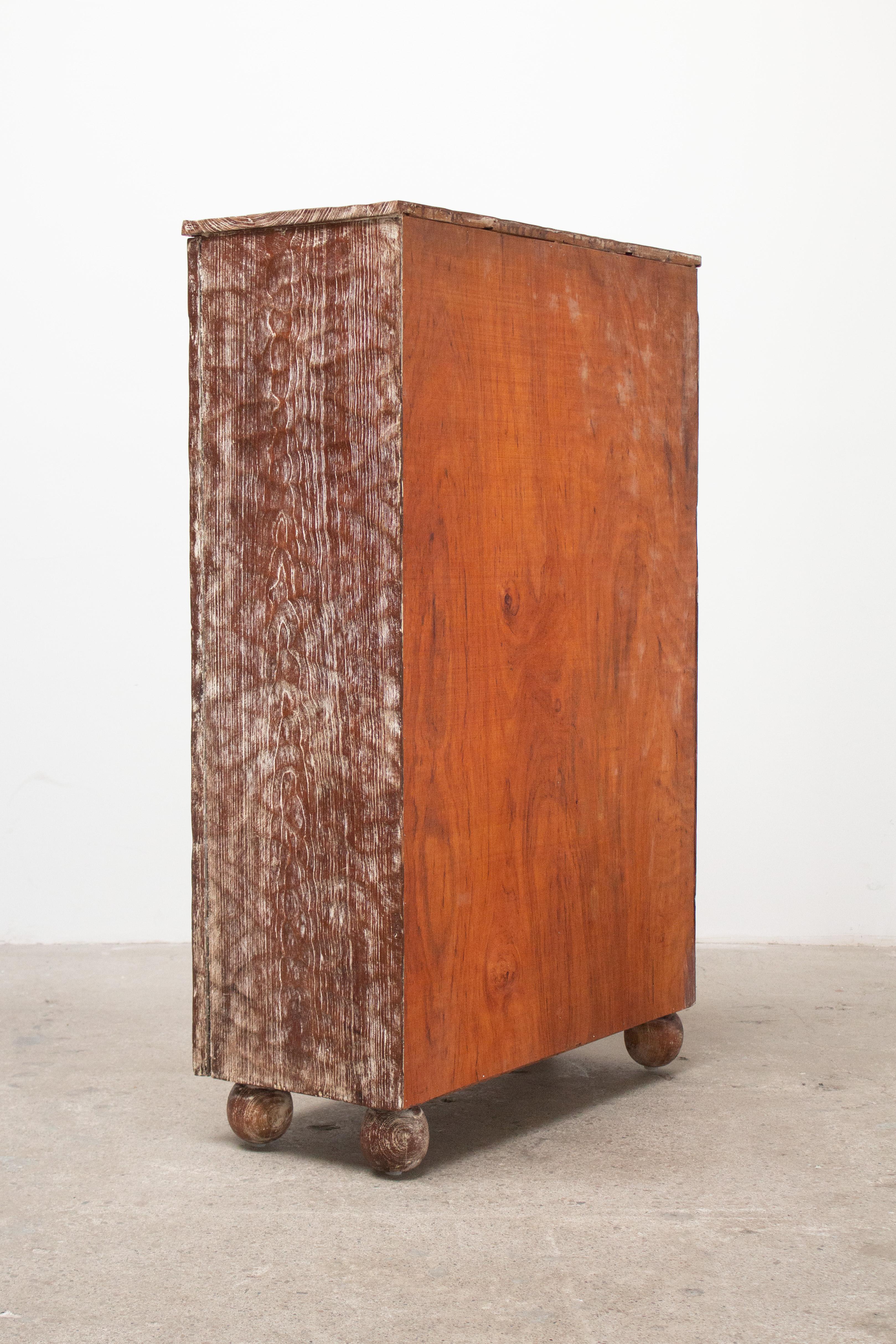 Cerused Gouge-Carved Oak Cabinet, France 1940s For Sale 4