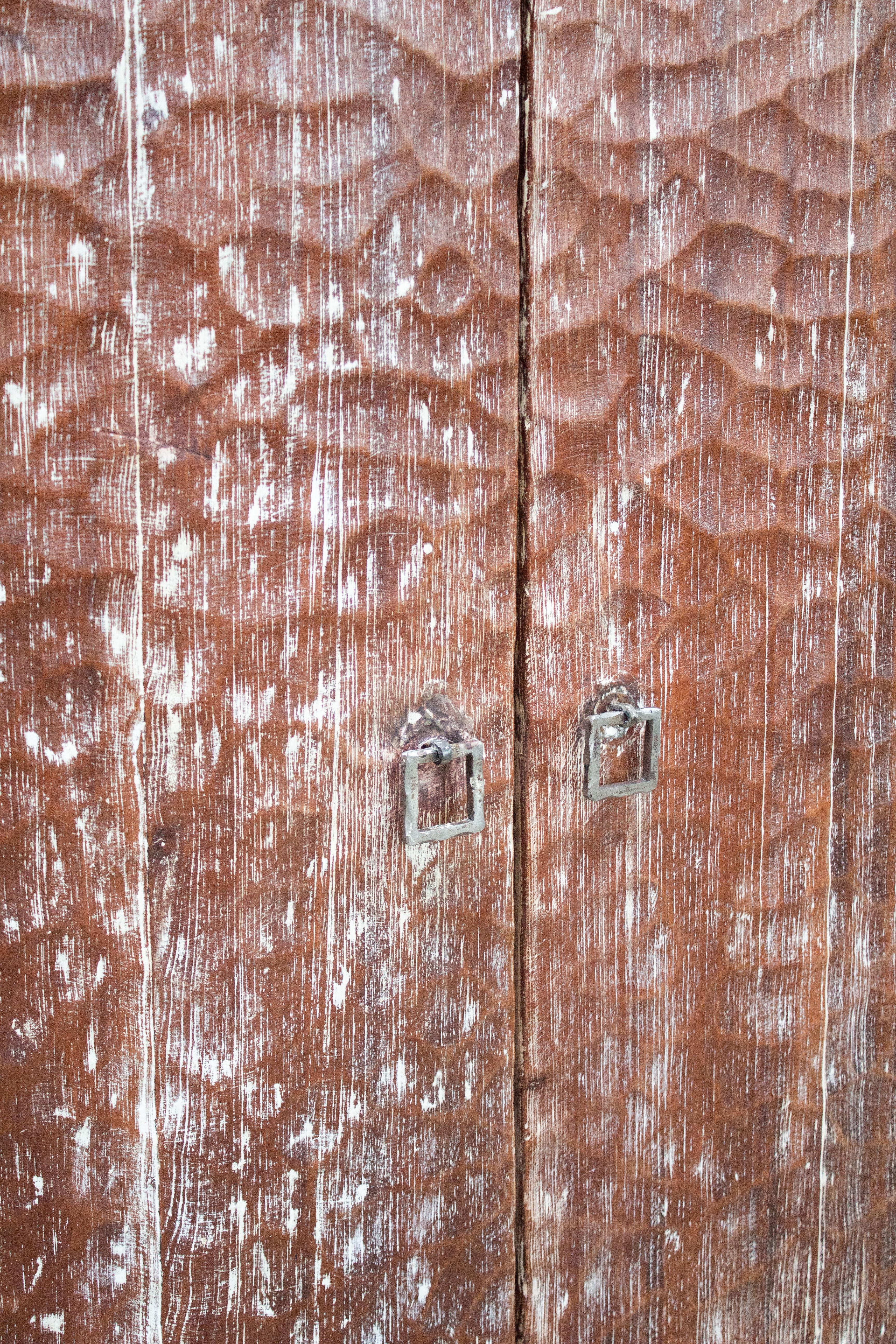 French Cerused Gouge-Carved Oak Cabinet, France 1940s For Sale