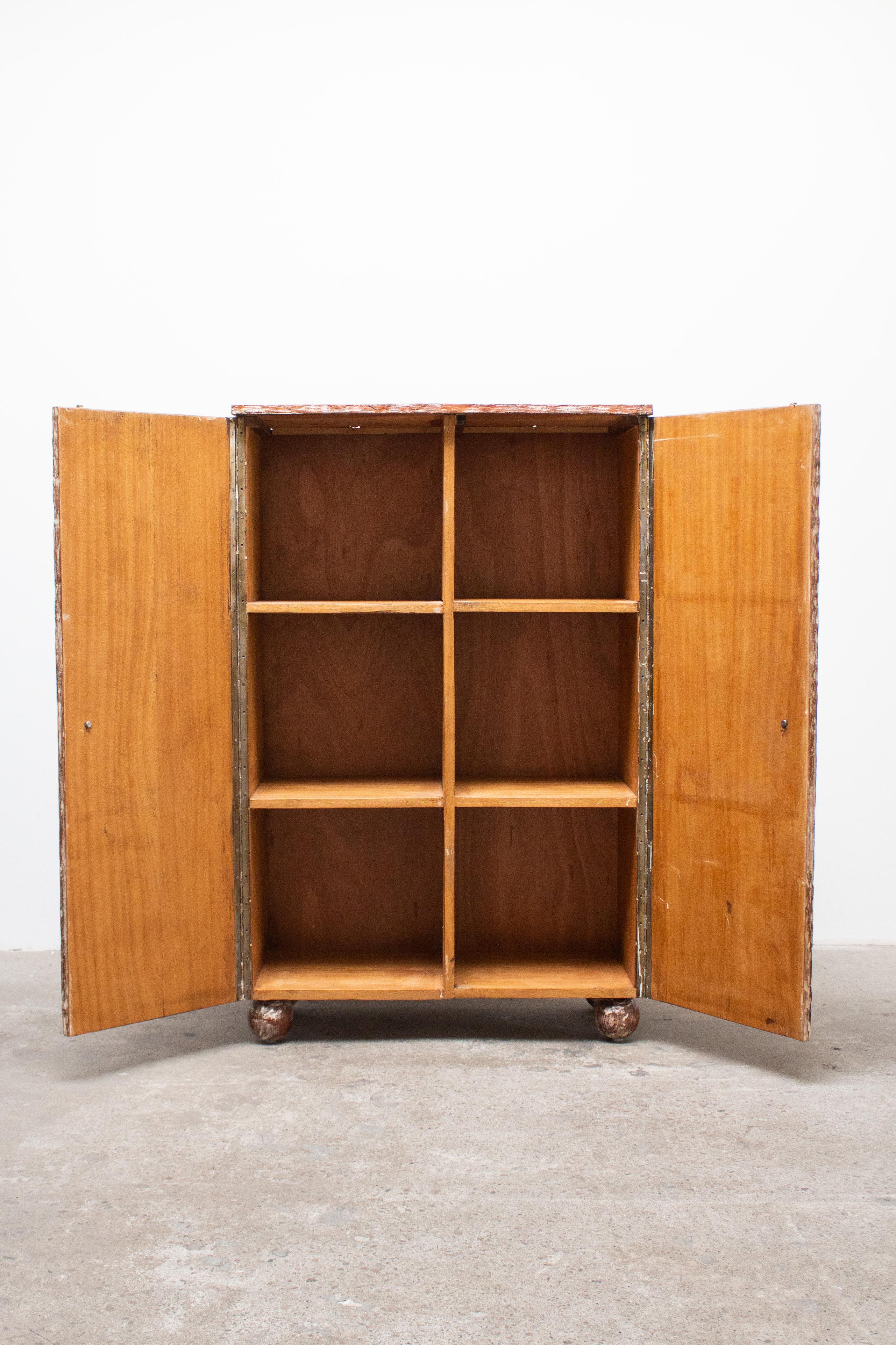 Cerused Gouge-Carved Oak Cabinet, France 1940s For Sale 1