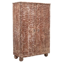 Cerused Gouge-Carved Oak Cabinet, France 1940s