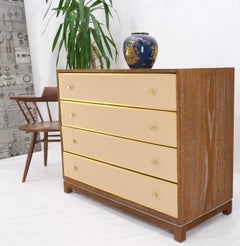 Cerused Medium Brown Embossed Leather Fronts 4 Drawers Dresser Bachelor Chest