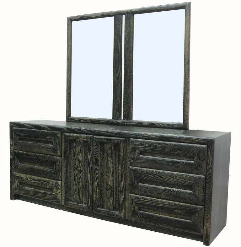 American Cerused Nine Drawer Dresser with Twin Mirrors by Lane