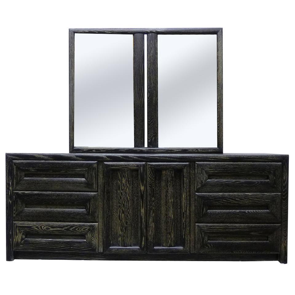 Cerused Nine Drawer Dresser with Twin Mirrors by Lane