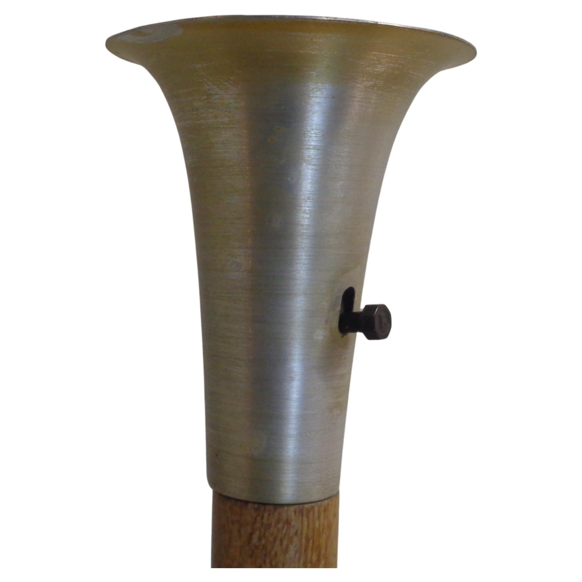 Brushed  1940's Cerused Oak and Aluminum Torchiere Floor Lamp Style of Russel Wright For Sale