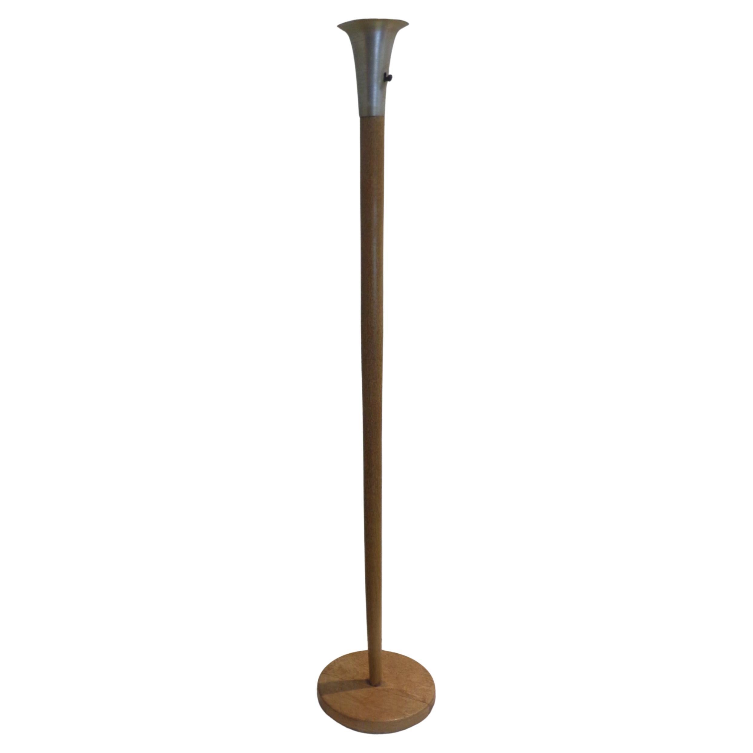  1940's Cerused Oak and Aluminum Torchiere Floor Lamp Style of Russel Wright