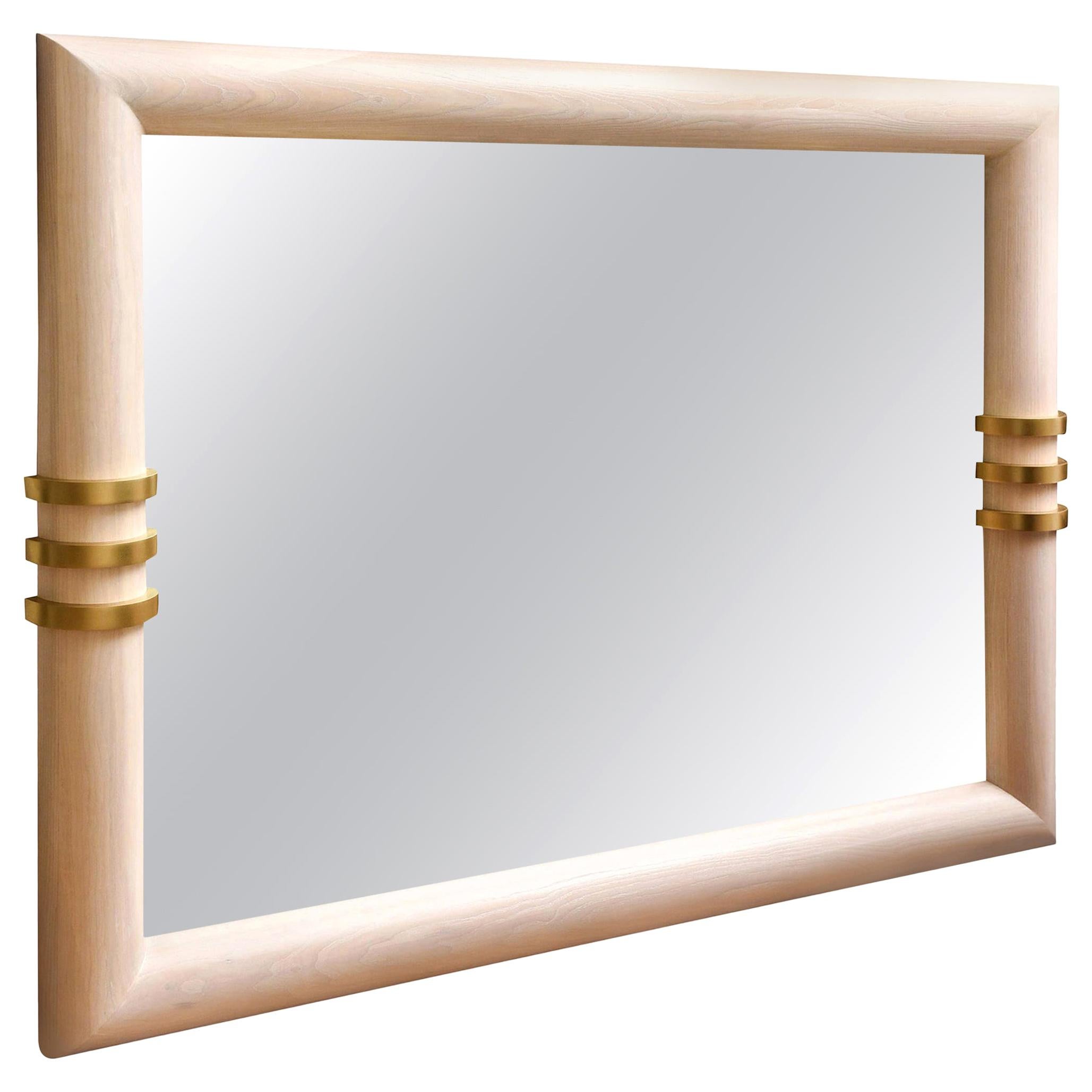 Cerused Oak and Brass Banded Vertical or Horizontal Mirror Vintage
