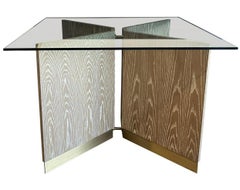 Cerused Oak and Brass X Base Dining Table.