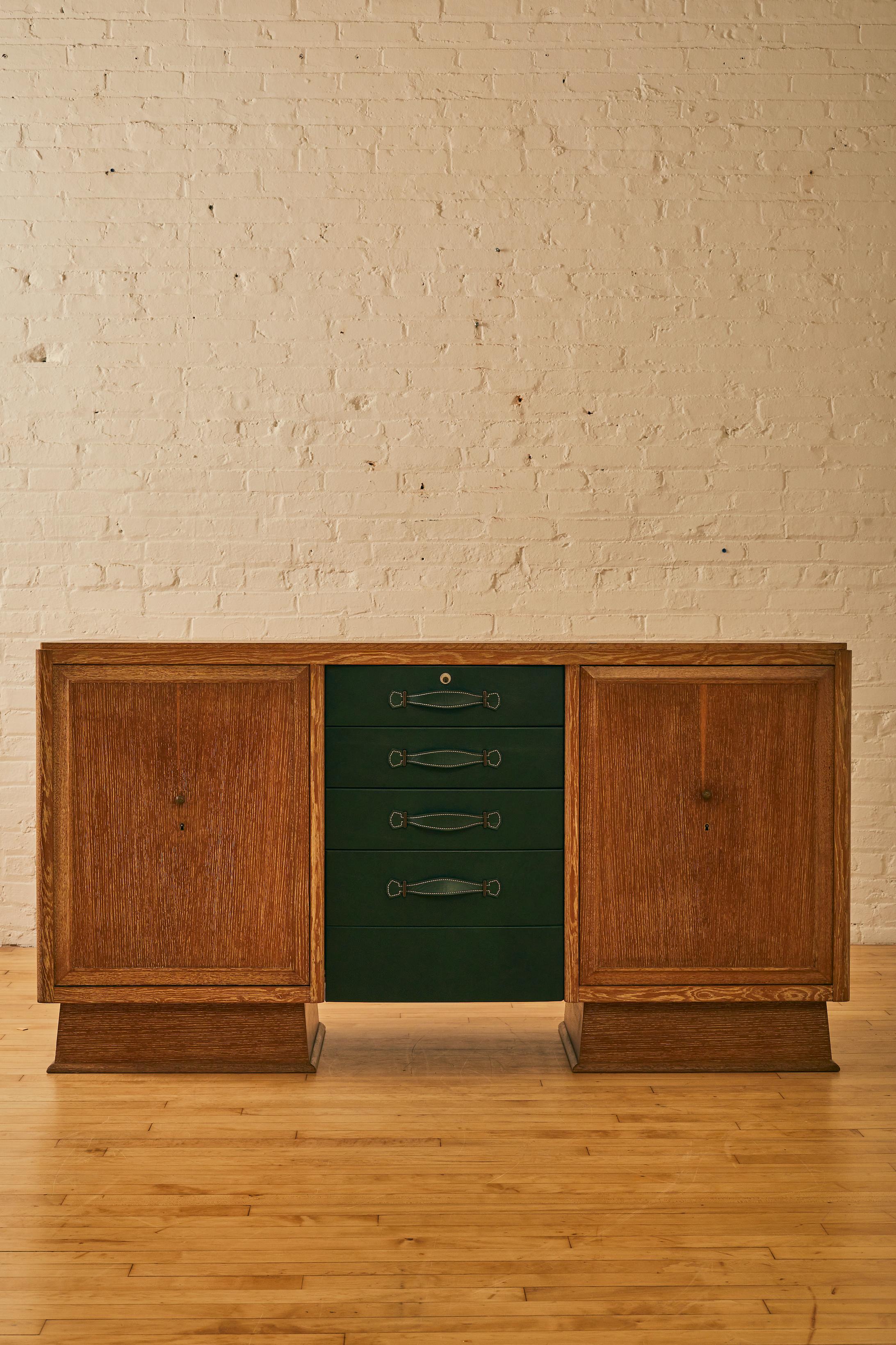 Cerused Oak and Leather Sideboard by Maurice Pre.

