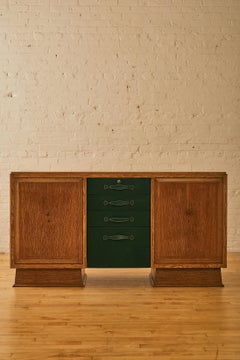 Cerused Oak and Leather Sideboard by Maurice Pre