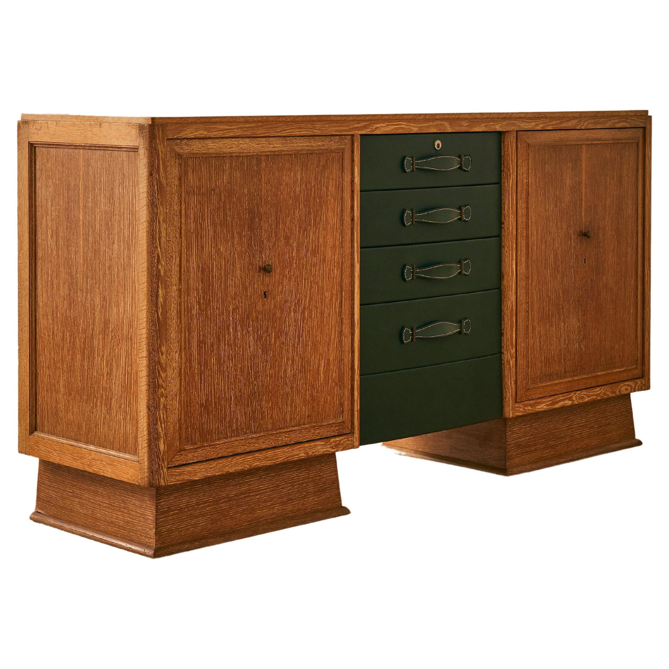 Cerused Oak and Leather Sideboard by Maurice Pre