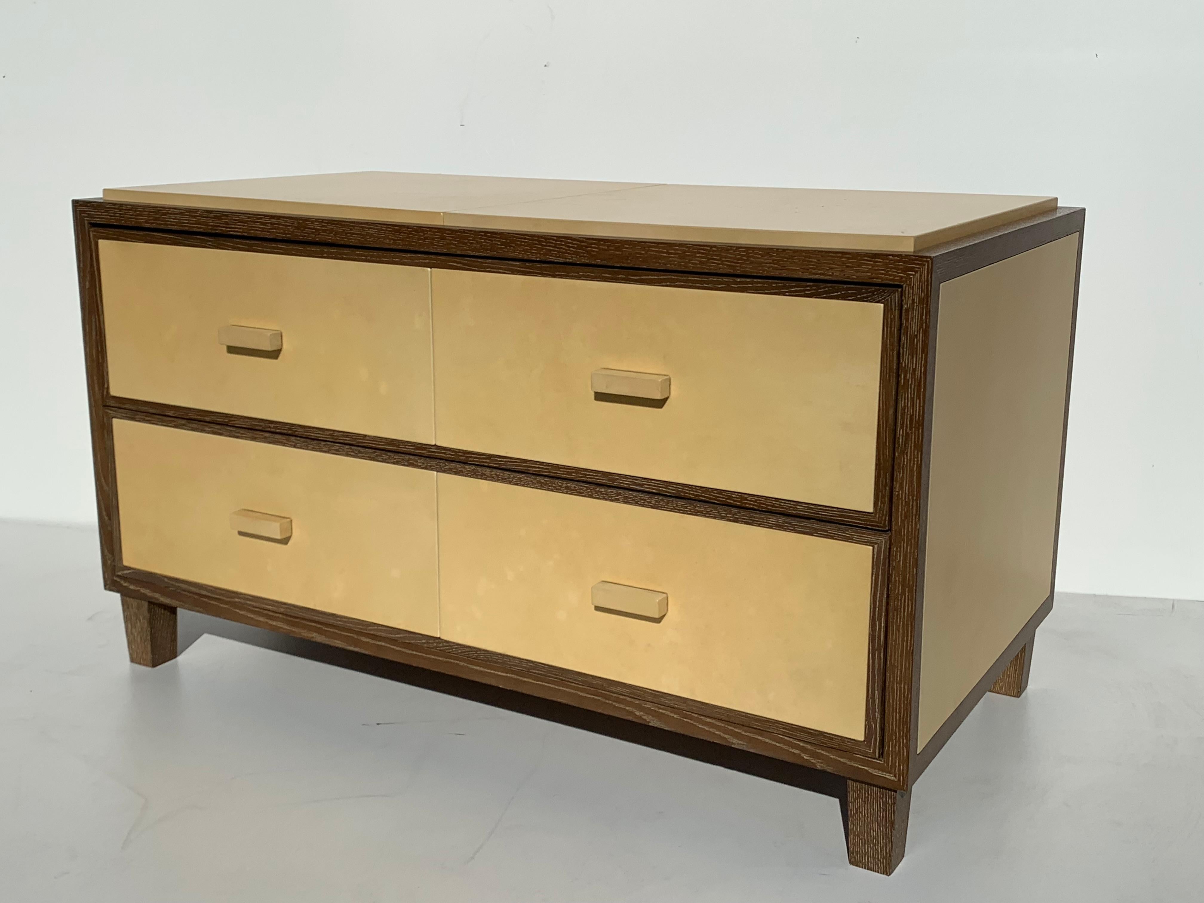 Mid-Century Modern Cerused Oak and Parchment Commode