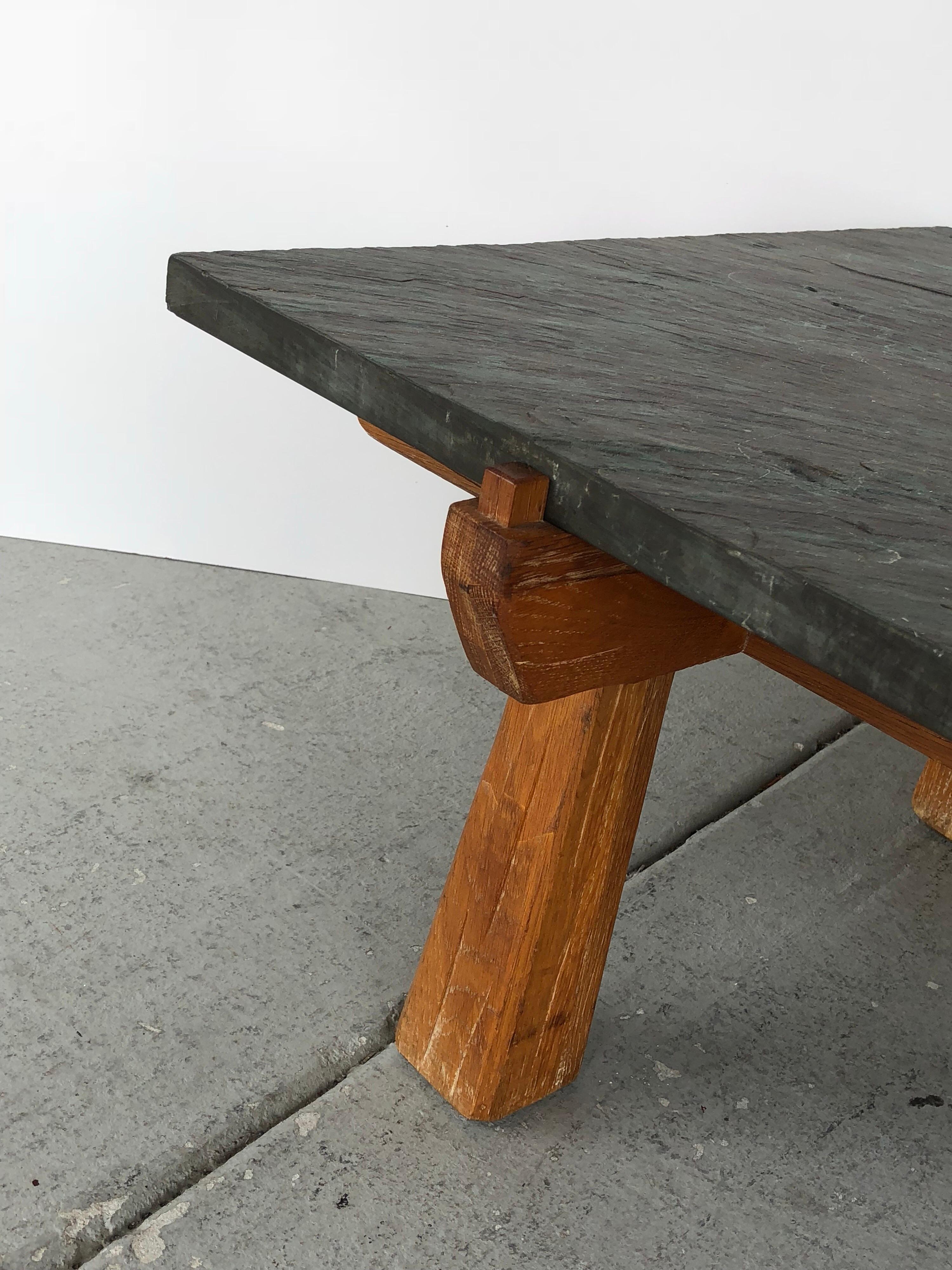 Cerused Oak and Slate French Midcentury Coffee Table In Good Condition In Miami, FL