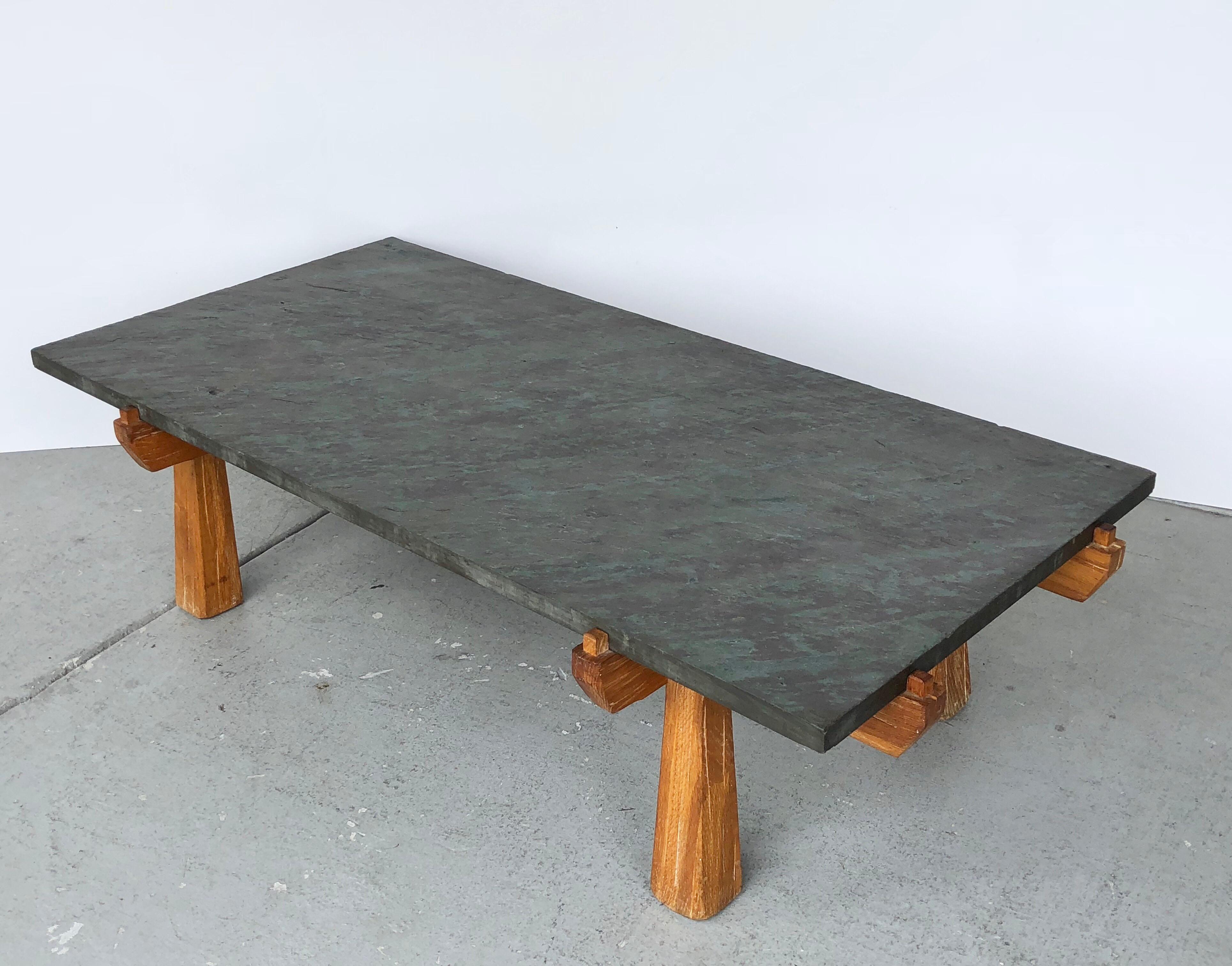 Cerused Oak and Slate French Midcentury Coffee Table 1