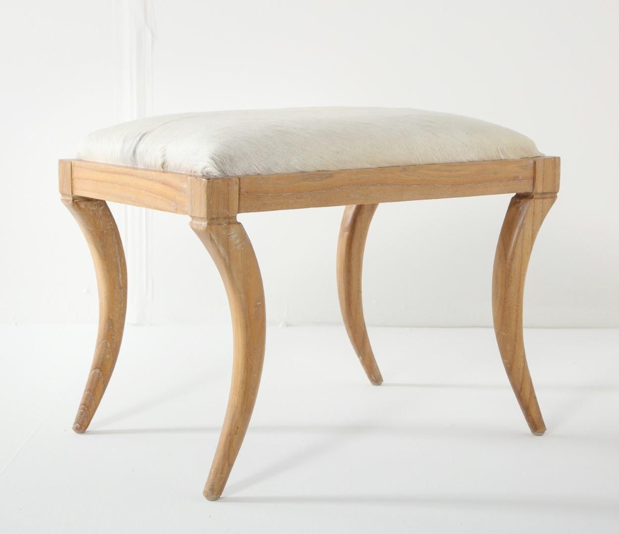 Cerused Oak and White Pony Hide Ottoman, in the Style of Jean-Michel Frank 5