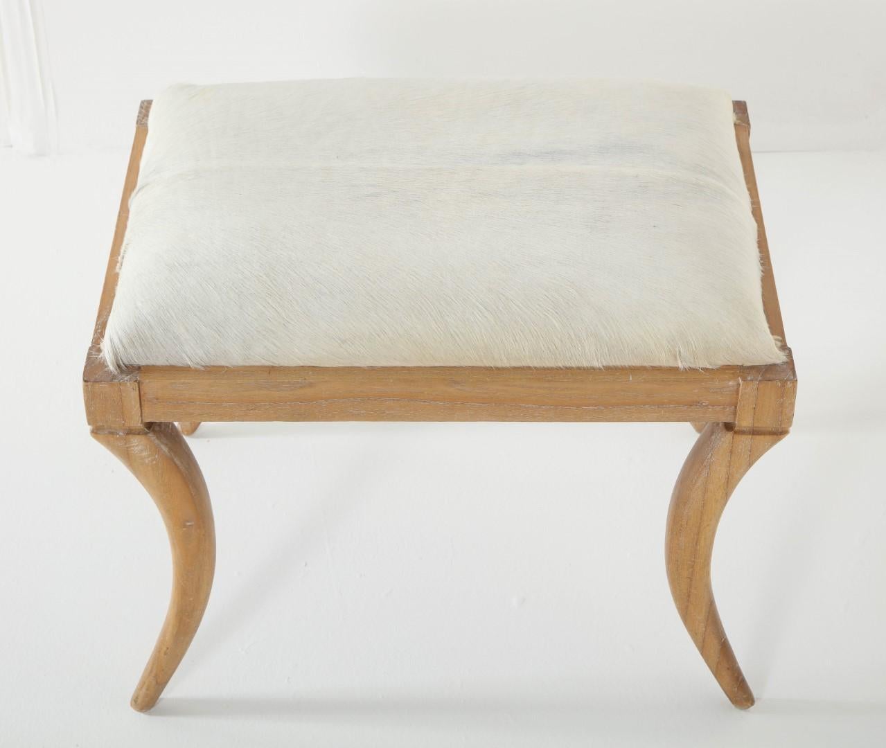 Cerused Oak and White Pony Hide Ottoman, in the Style of Jean-Michel Frank 7