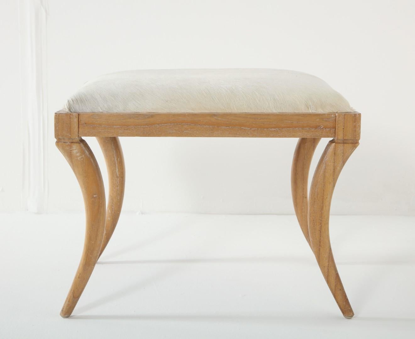 Cerused Oak and White Pony Hide Ottoman, in the Style of Jean-Michel Frank 8