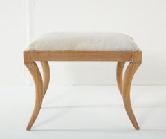 Cerused Oak and White Pony Hide Ottoman, in the Style of Jean-Michel Frank