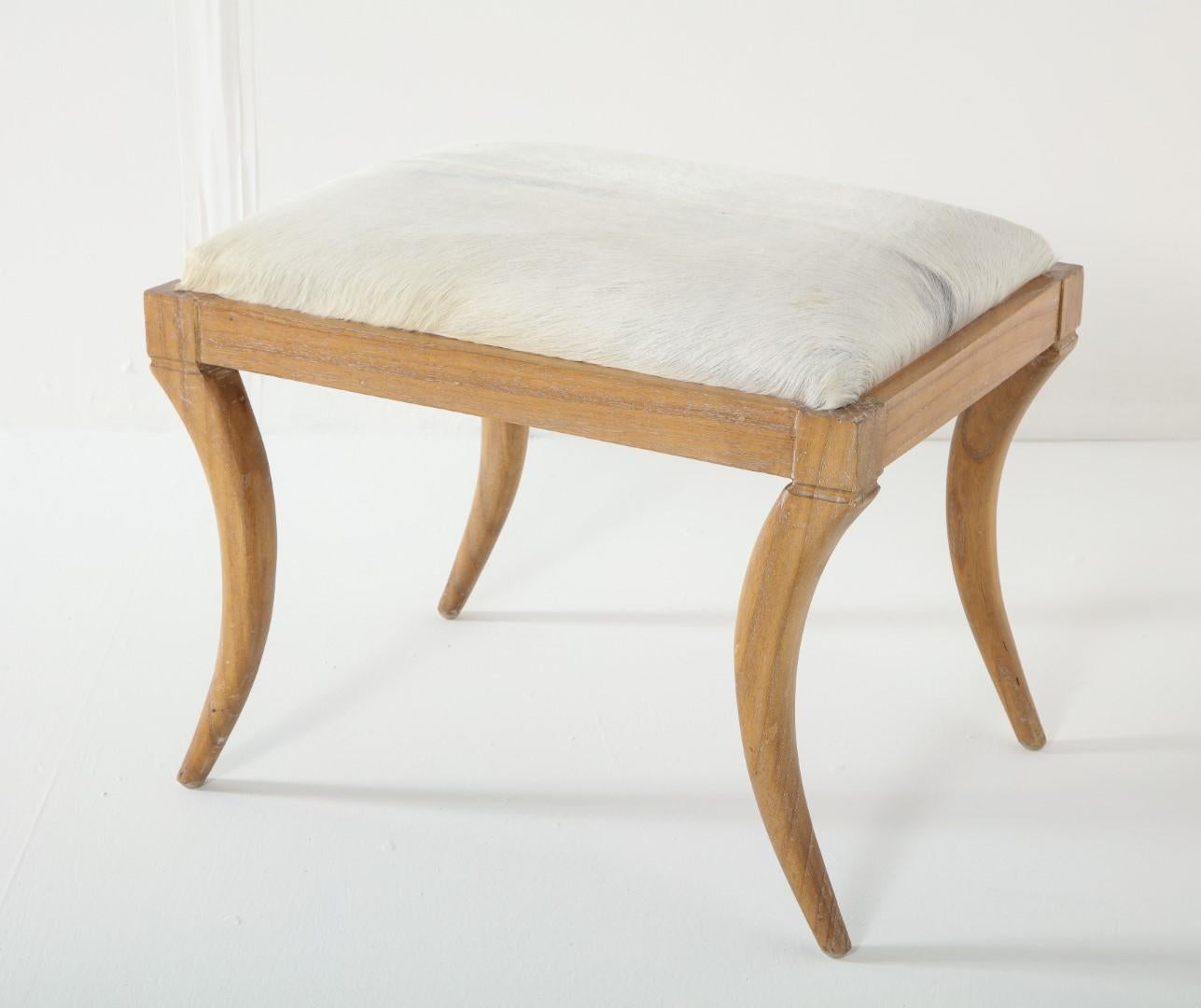 Cerused Oak and White Pony Hide Ottoman, in the Style of Jean-Michel Frank In Good Condition In Chicago, IL