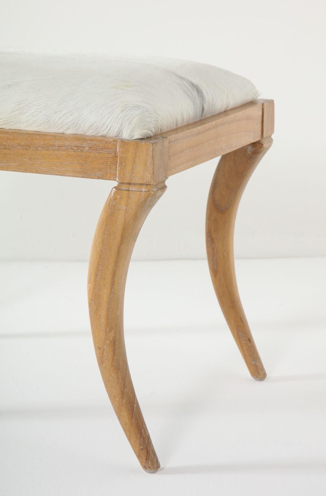 Cerused Oak and White Pony Hide Ottoman, in the Style of Jean-Michel Frank 1