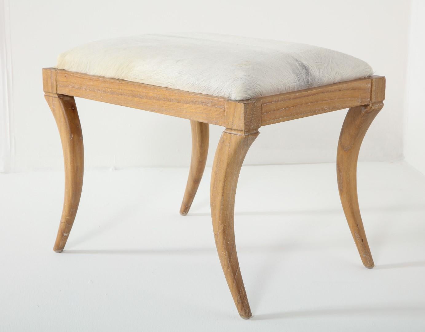 Cerused Oak and White Pony Hide Ottoman, in the Style of Jean-Michel Frank 2