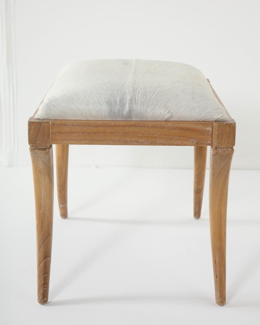 Cerused Oak and White Pony Hide Ottoman, in the Style of Jean-Michel Frank 3