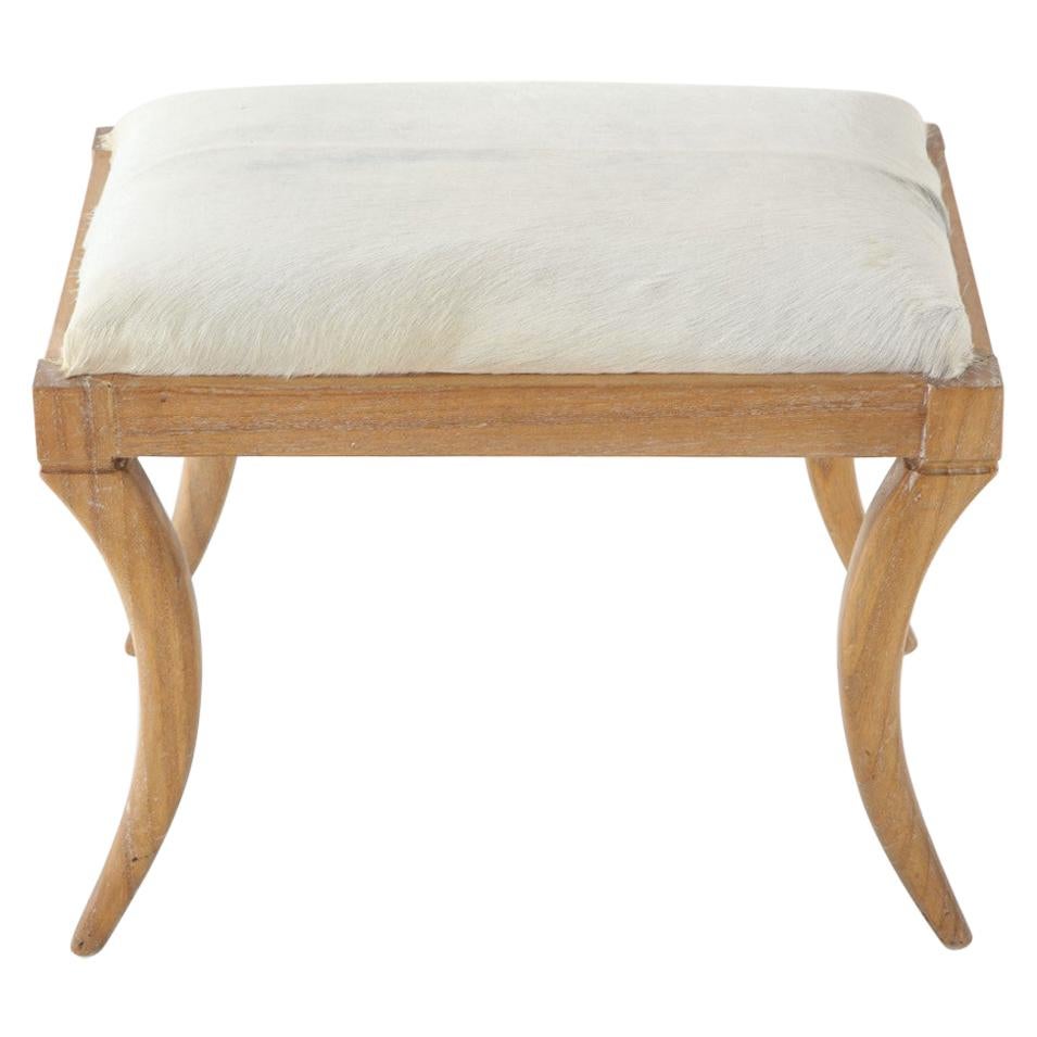 Cerused Oak and White Pony Hide Ottoman, in the Style of Jean-Michel Frank