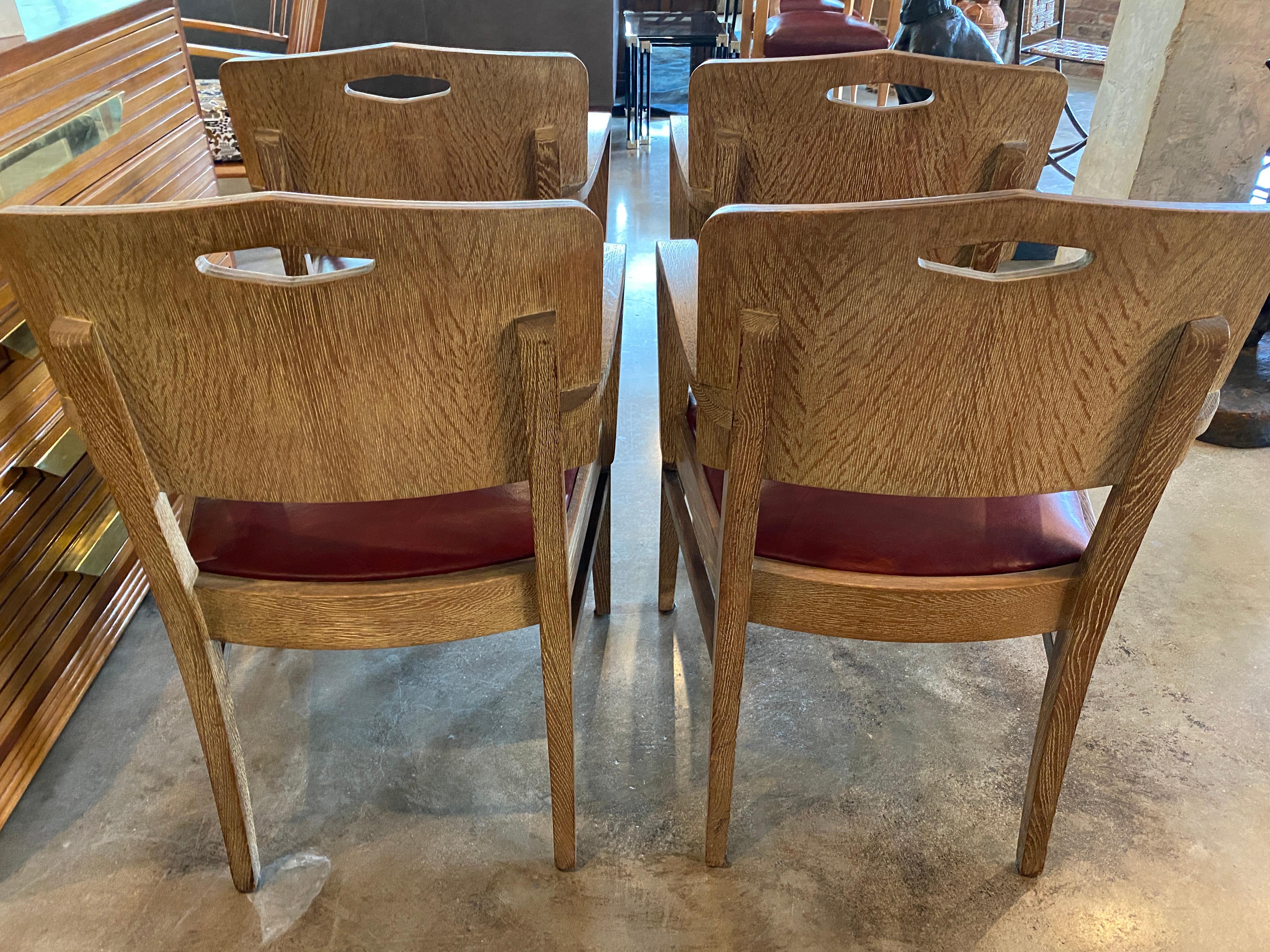 Cerused Oak Art Deco Chairs by Michel Polak, Set of 4, Belgium, 1930s 1