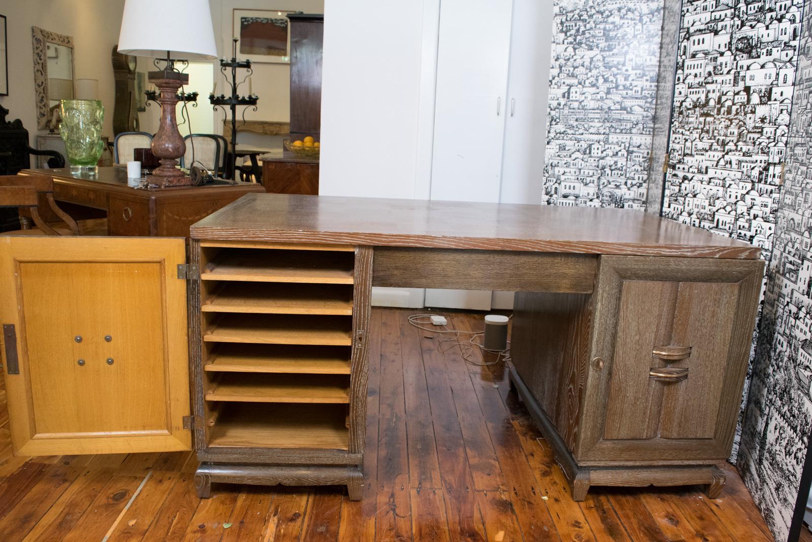 Cerused Oak Art Deco Desk Attributed to Charles Dudouyt '1885-1946' For Sale 1